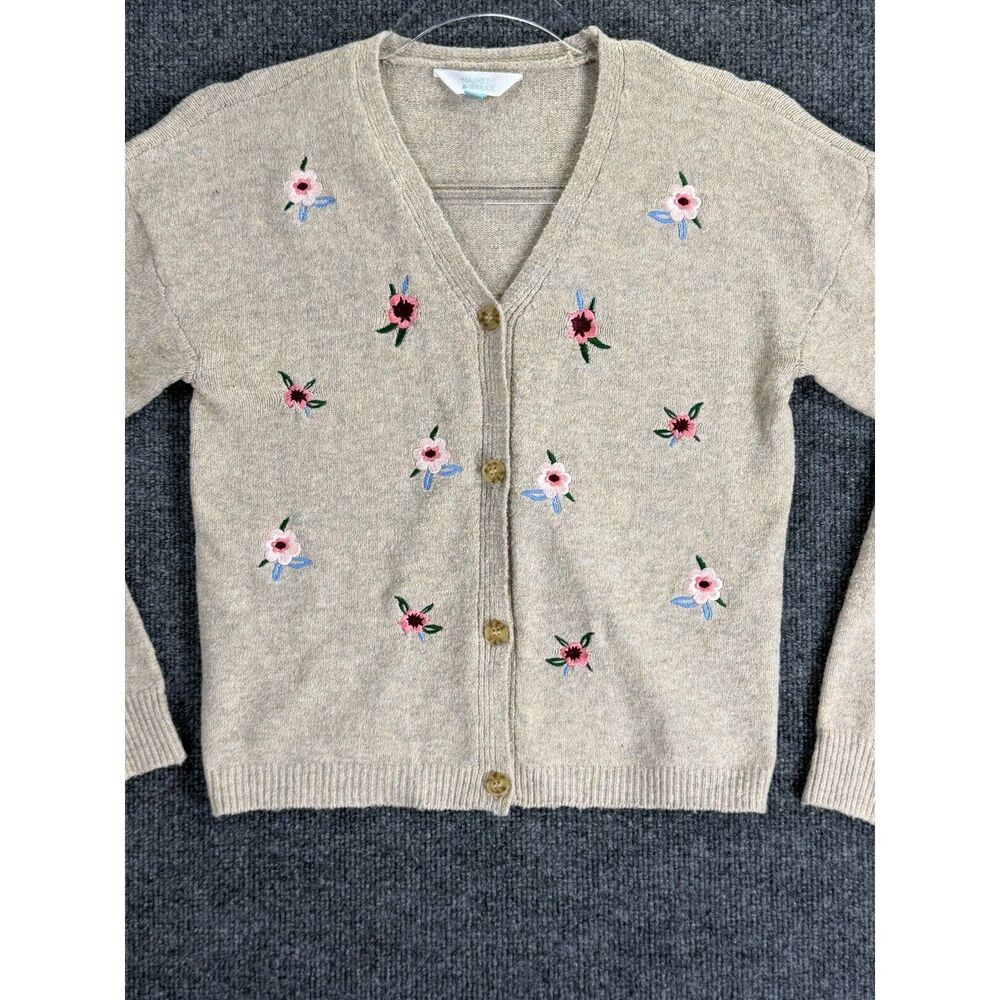 Market & Spruce Girls M 8-10 Oatmeal Embroidered Floral Cardigan